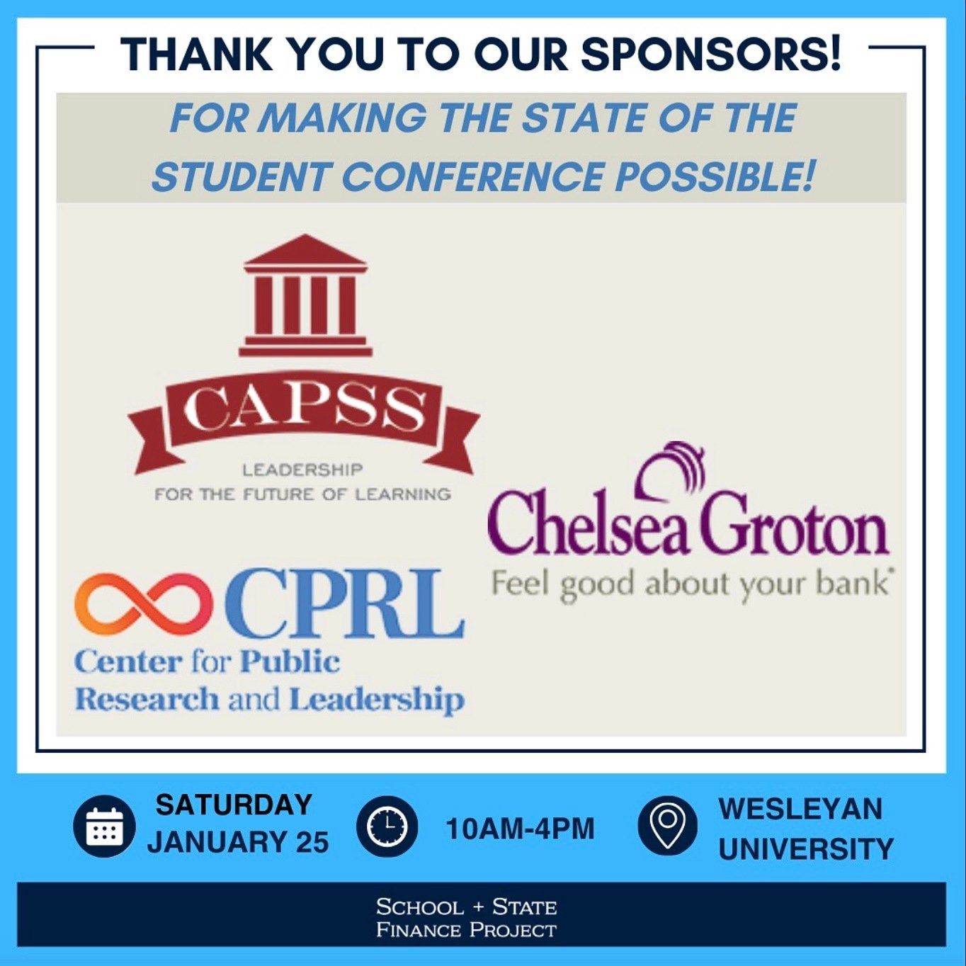 Thank you to the sponsors for the State of the Student Conference!