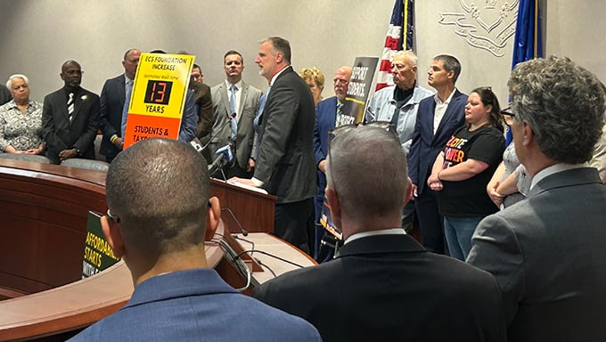 District and municipal leaders stand together in support of equitable, adequate school funding