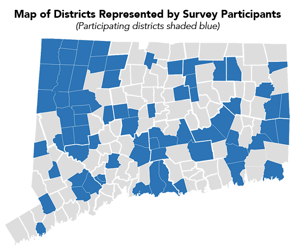 Map of towns represented by participants in the 2024 District Leader Survey.