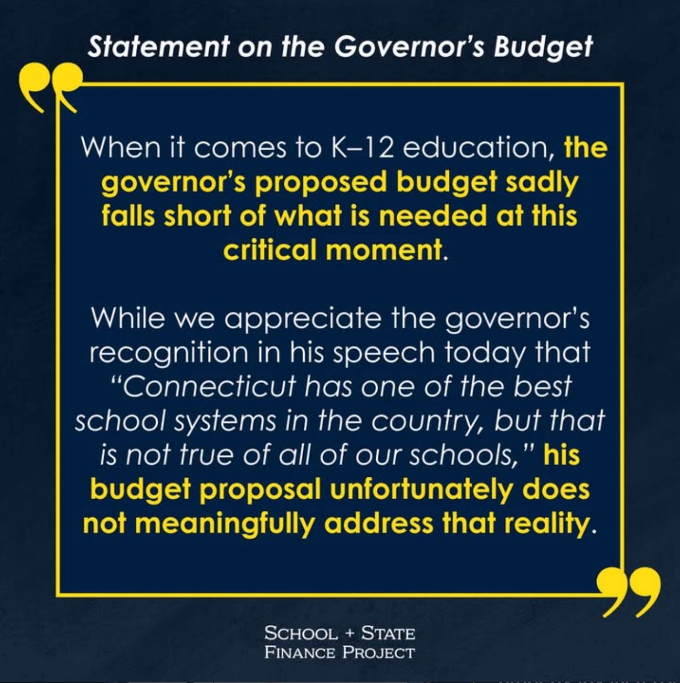 Statement on the Governor's Budget