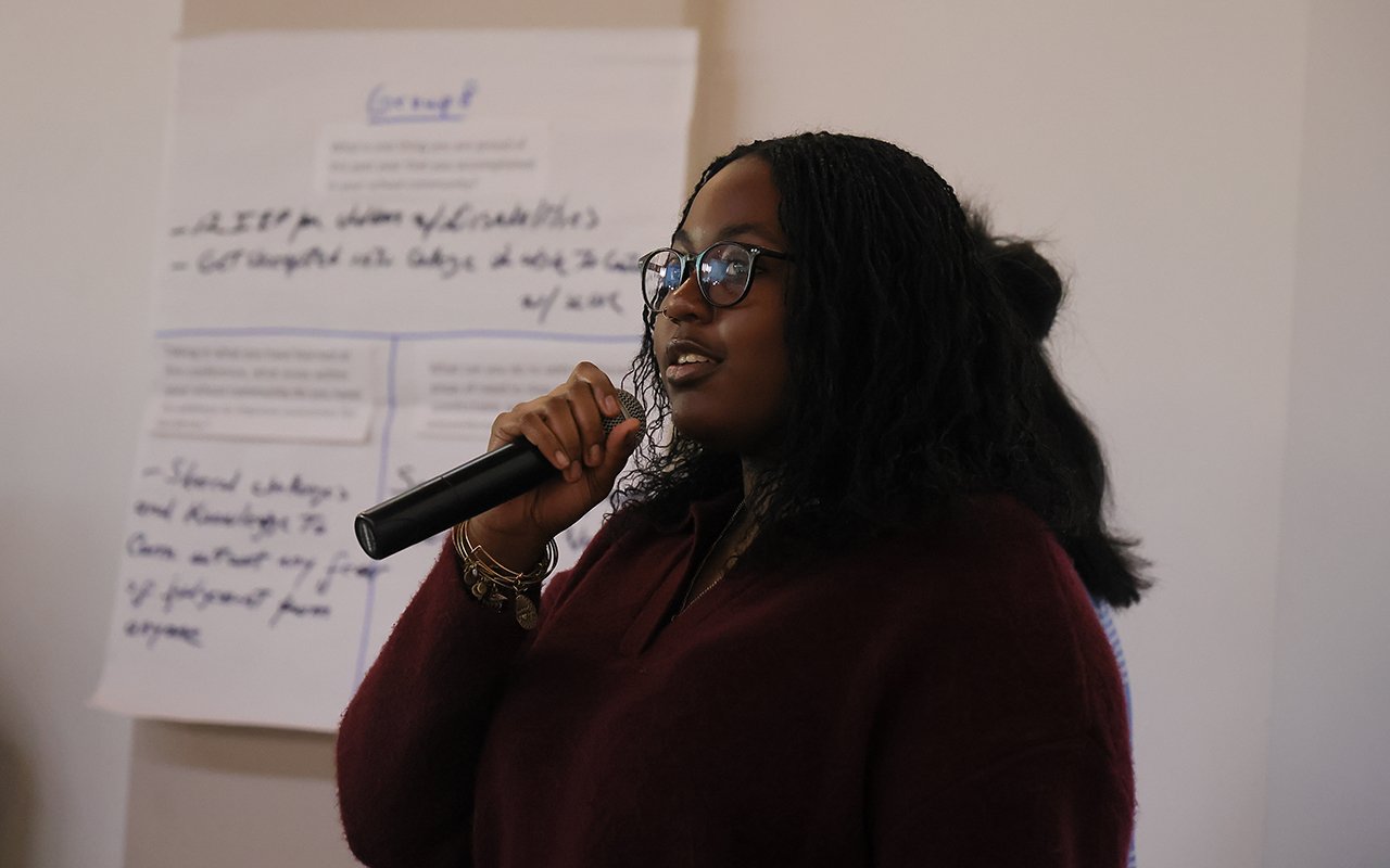 A student speaks during a session of the State of the Student Conference