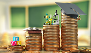 Stacks of coins demonstrate rising costs of education