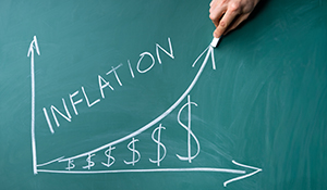 Inflation written in white chalk on a green chalkboard